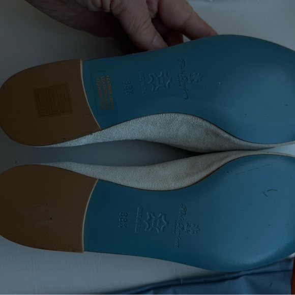 New Paula Quadretti White Suede Loafers with Gold Rhinestone Fleur-de-Lis accent - Picture 6 of 12